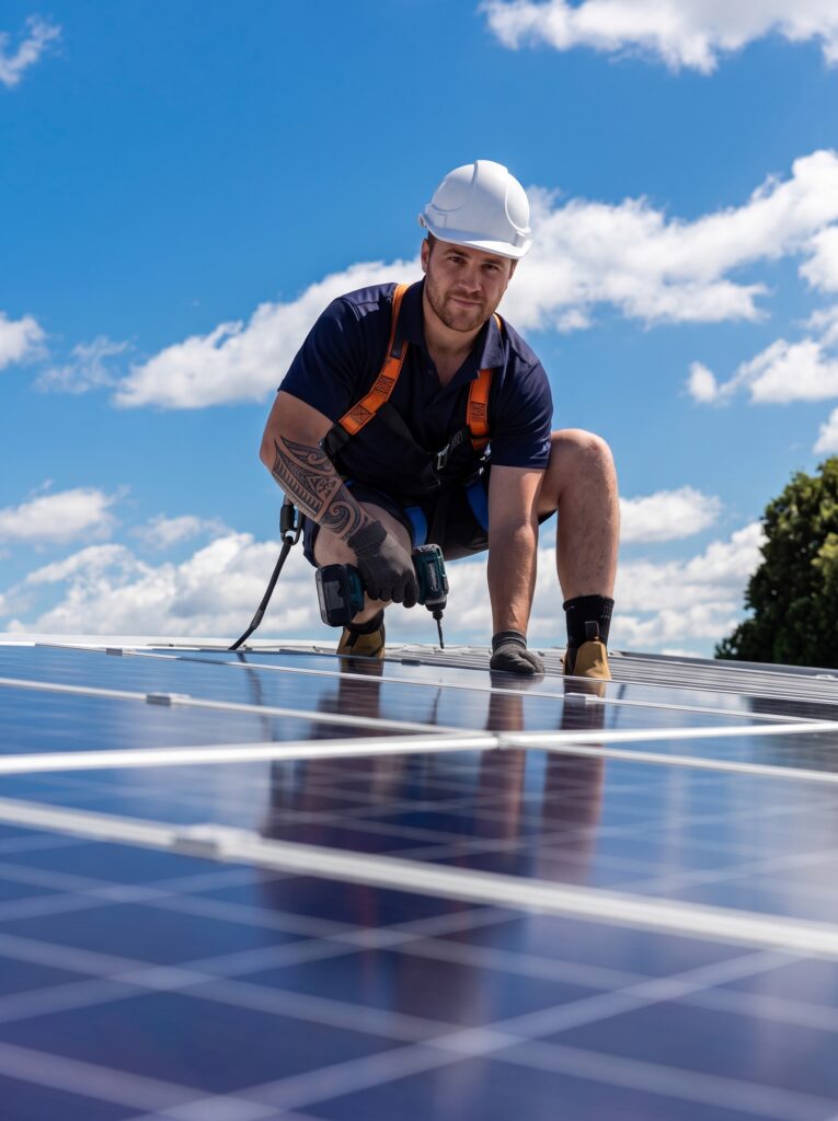 Solar panel installer at work