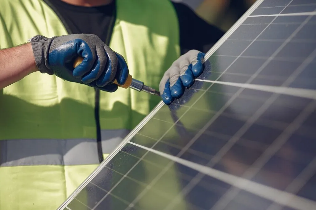 Solar panel installation worker